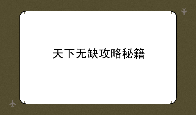 天下无缺攻略秘籍