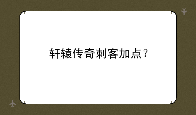 轩辕传奇刺客加点？