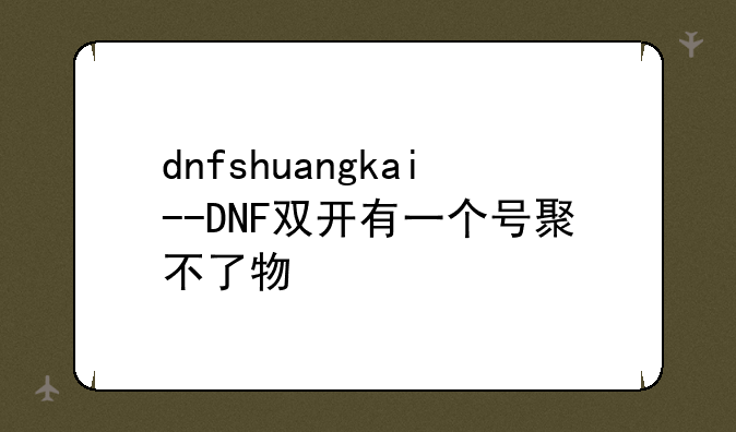 dnfshuangkai--DNF双开有一个号聚不了物