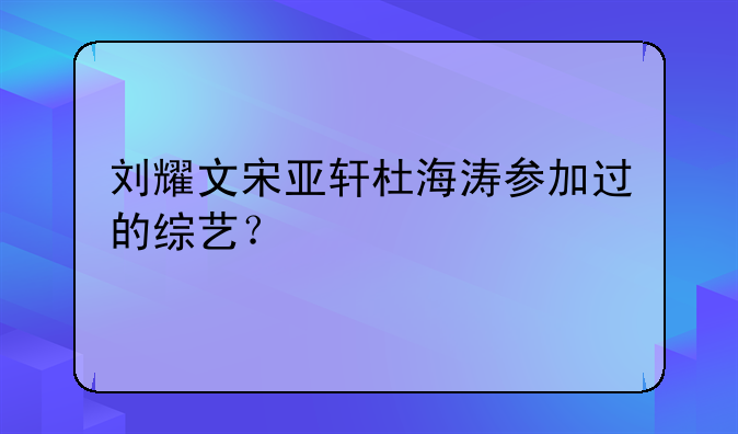 刘耀文宋亚轩杜海涛参加过的综艺？
