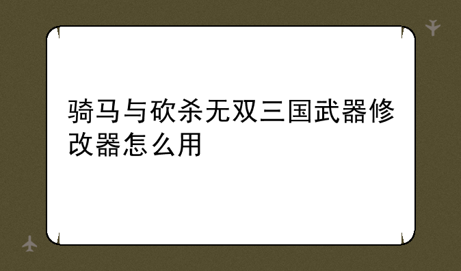 骑马与砍杀无双三国武器修改器怎么用