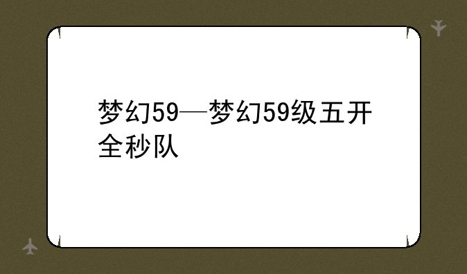 梦幻59—梦幻59级五开全秒队