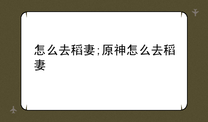 怎么去稻妻;原神怎么去稻妻